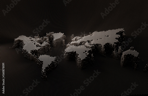 3d illustration world map. Black.