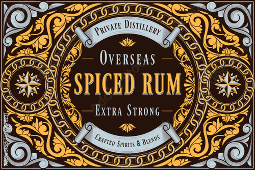 Spiced Rum - ornate vintage decorative label