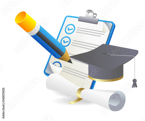 Isometric flat 3d concept illustration of school graduation plan