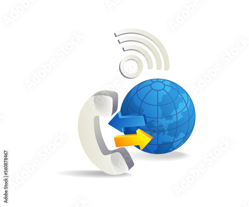 Isometric flat 3d concept illustration of telephone communication between worlds