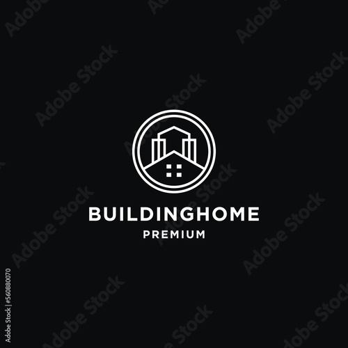 Building home logo illustration vector graphic design in line art style