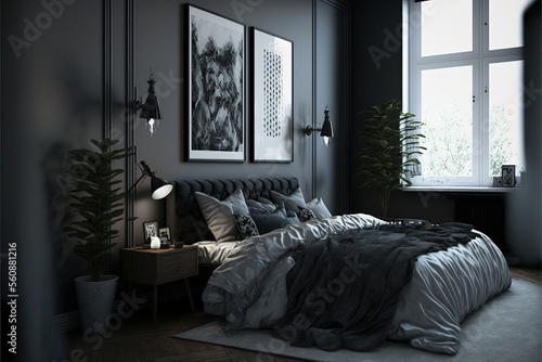 Modern contemporary bedroom interior design. Generative ai