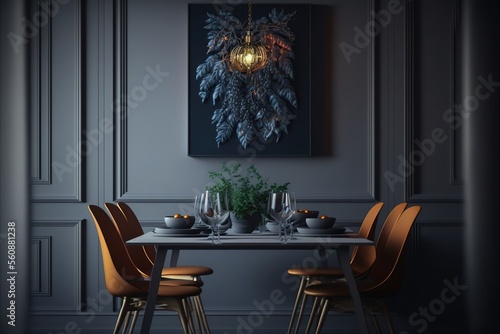 Modern contemporary dining area interior design. Generative ai © Creative Station