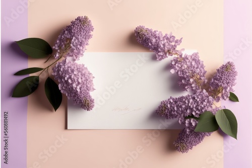 Beautiful blank wedding card with fresh lilac generative ai layout 