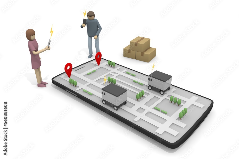 Check your luggage on your smartphone. Deliver to destination. Read map information. A robot that delivers automatically. Machines deliver packages unattended. Check your luggage on your smartphone. Deliver to destination. Read map information. A robot that delivers automatically. Machines deliver packages unattended.