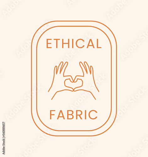 Ethical fabric label. Sticker for social networks and messengers. Template, layout and mock up. Responsible business and production. Caring for nature and ecology. Cartoon flat vector illustration
