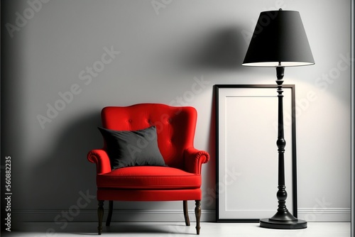 Contemporary sitting room design with red armchair.  Generative ai © Creative Station