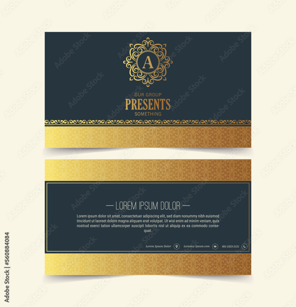 Naklejka premium Luxury business card and vintage ornament logo vector template