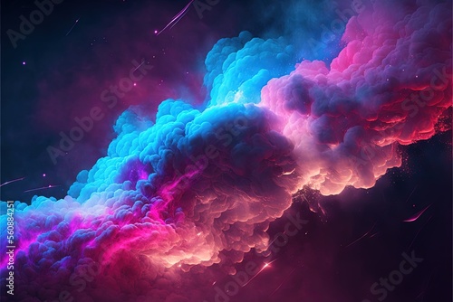 Clouds of pink and blue neon colorful smoke Generative ai background photo