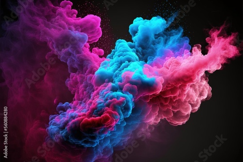 Clouds of pink and blue neon colorful smoke Generative ai background