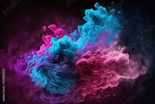 Clouds of pink and blue neon colorful smoke Generative ai background