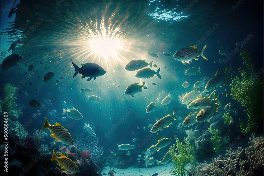 Obraz premium coral reef and fishes generative Ai Underwater beautiful shot