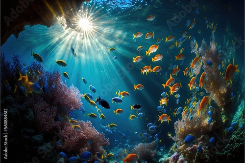 coral reef and fishes generative Ai Underwater beautiful shot