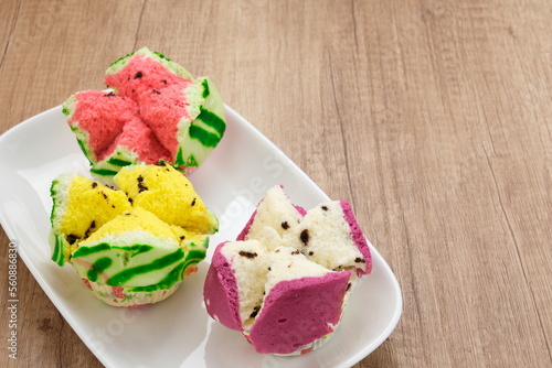 Bolu Kukus (Sponge Cake), made from flour, tapioca flour, egg and sugar. Indonesian traditional snack 