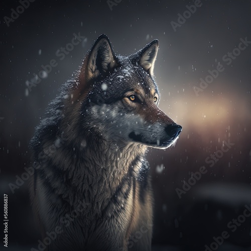 Wolf in the snow  Snowing on Wolf in a snow covered forest  wolf close up on face  wolves