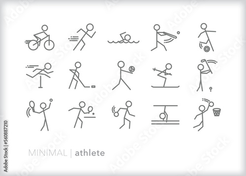 Set of athlete line icons playing different sports for recreation or competition