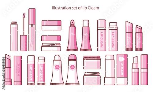 おしゃれで可愛いピンクのリップクリームのイラストセット
