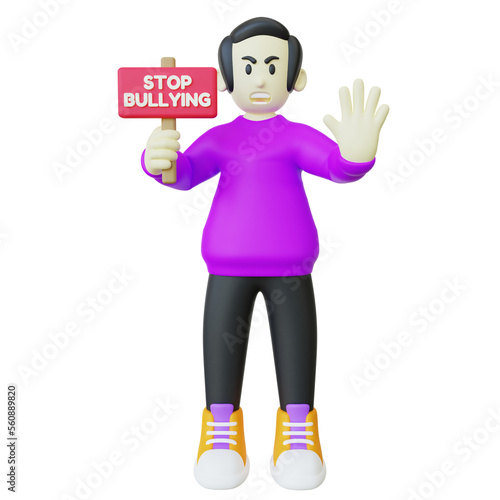 3d illustration of a man holding stop bullying sign. A man doing stop bullying campaign 3d render