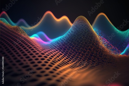 Connected glowing 3d grid, digitalization, wave, network   created with generative ai technology photo