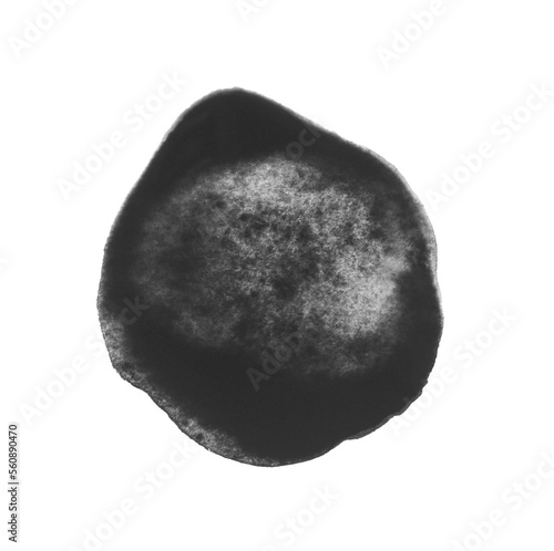 Blot of black watercolor paint isolated on white, top view