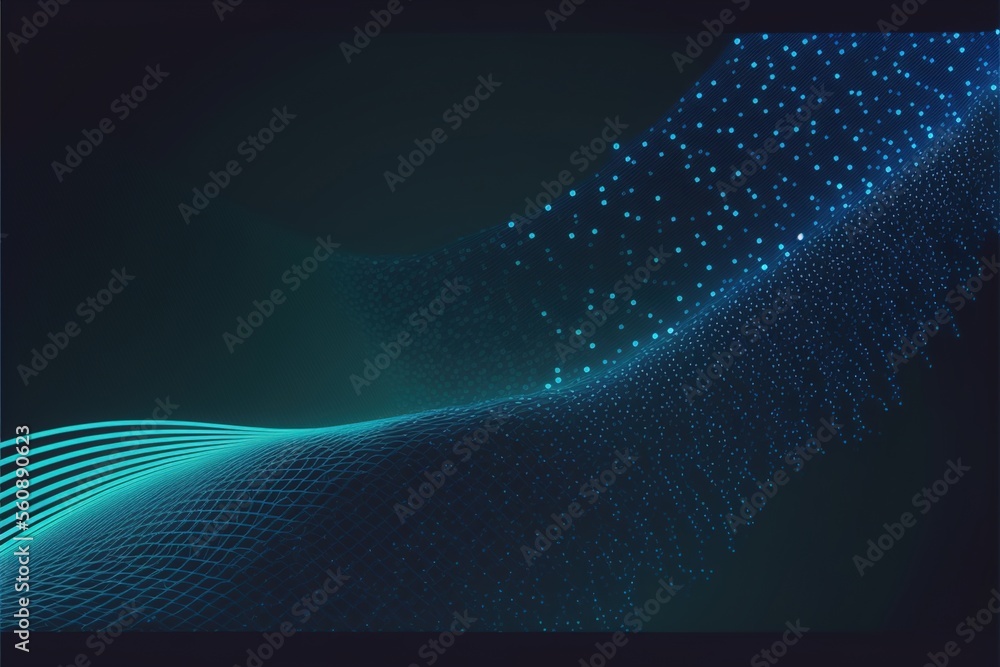 Connected glowing 3d grid, digitalization, wave, network created with ...