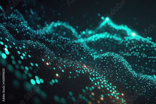 Connected glowing 3d grid, digitalization, wave, network created with generative ai technology