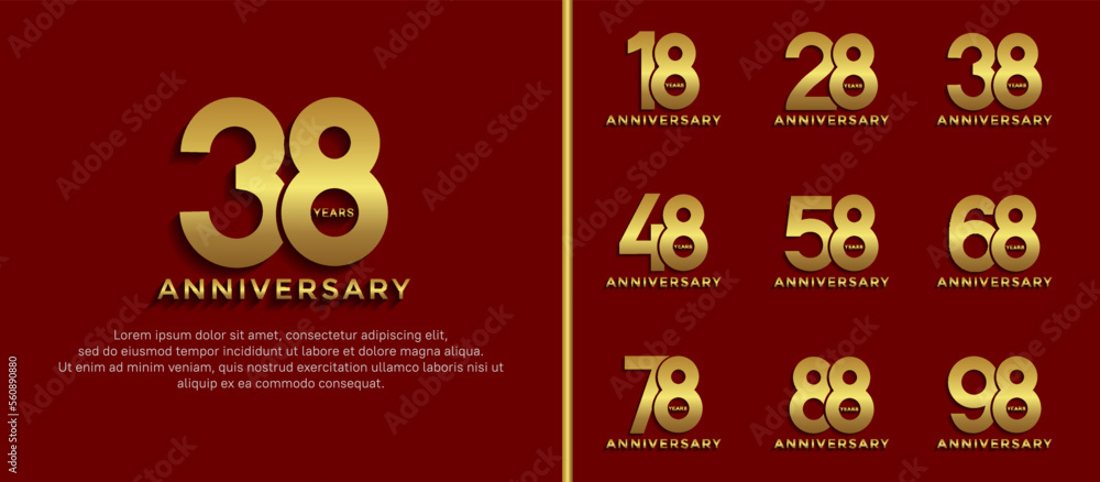 Obraz premium set of anniversary logo style golden color on red background for special moment