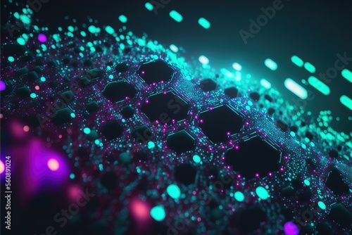 Connected glowing 3d grid, digitalization, wave, network created with generative ai technology