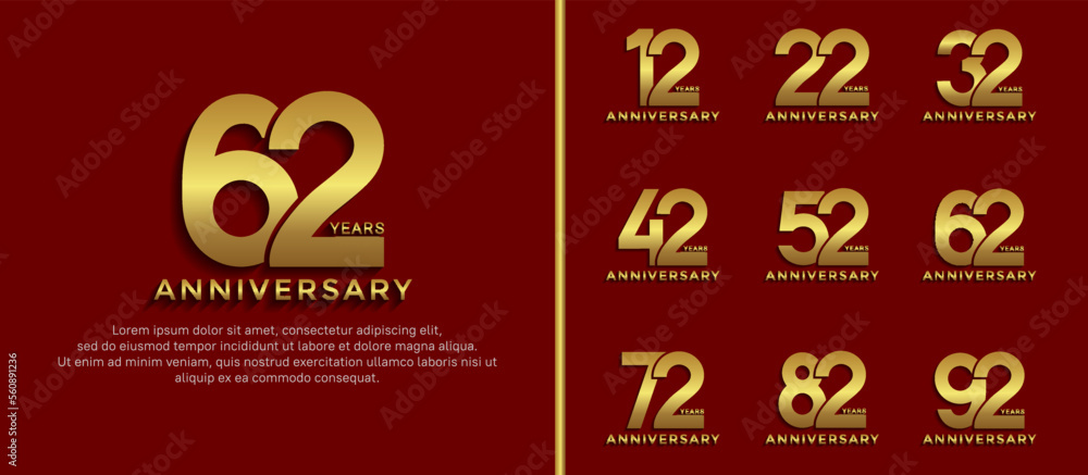Fototapeta premium set of anniversary logo style golden color on red background for special moment