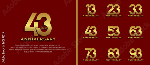 set of anniversary logo style golden color on red background for special moment