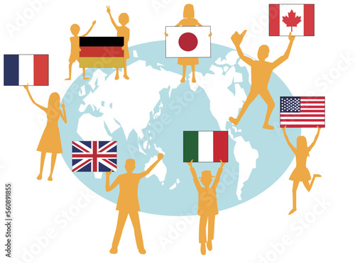 G7のメンバーが国旗を掲げて平和を願う。