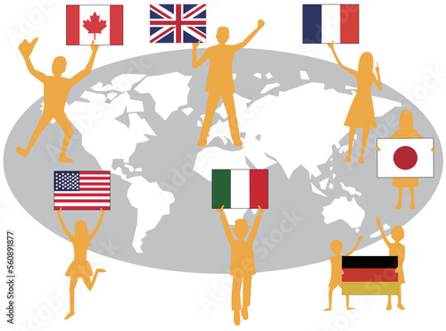 G7のメンバーが国旗を掲げて平和を願う。