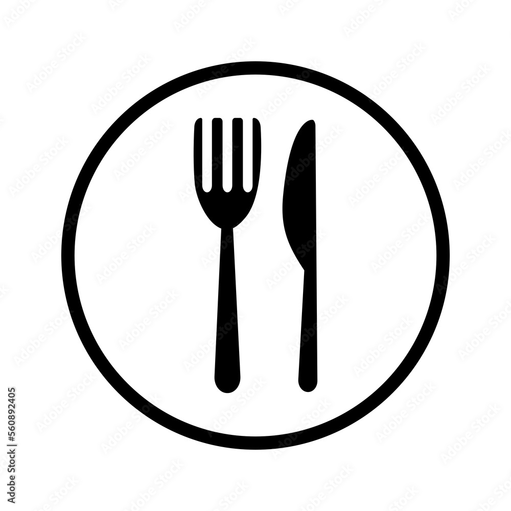 Fork and knife in circle icon on transparent background. Fork and knife in circle icon on transparent background.