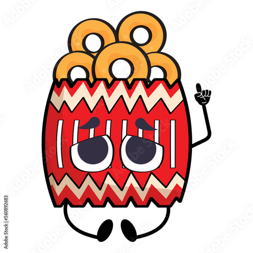 Isolated cute fried onion rings cartoon character Vector