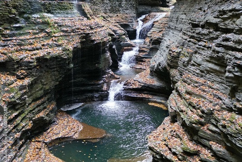 Beautiful waterfalls and the narrow gorge near Watkins Glens Falls, New York, U.S