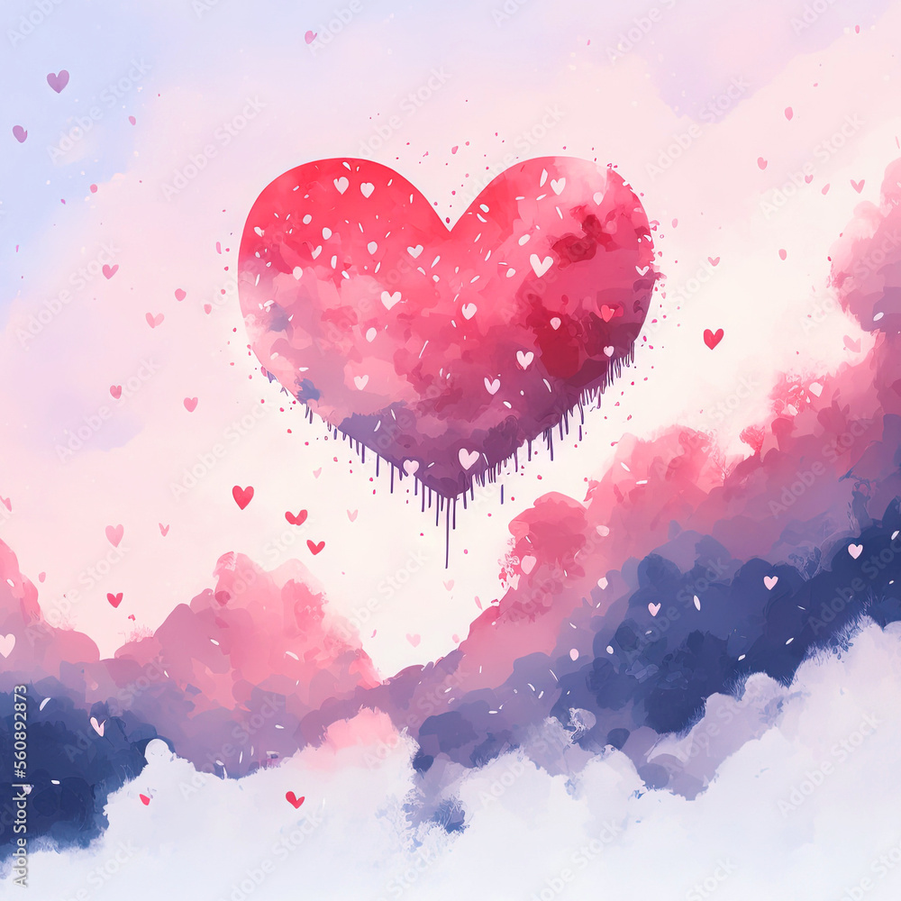Watercolor style of Valentine's day and wedding background design of  hearts illustration. Generative ai.