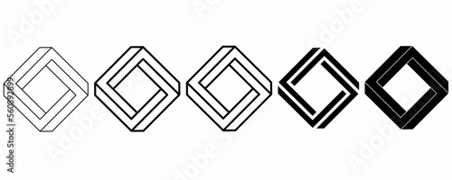 outline silhouette impossible rhombus icon set isolated on white background