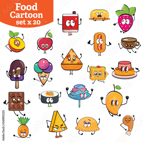Fototapeta Naklejka Na Ścianę i Meble -  Set of cute food and fast food cartoon characters Vector