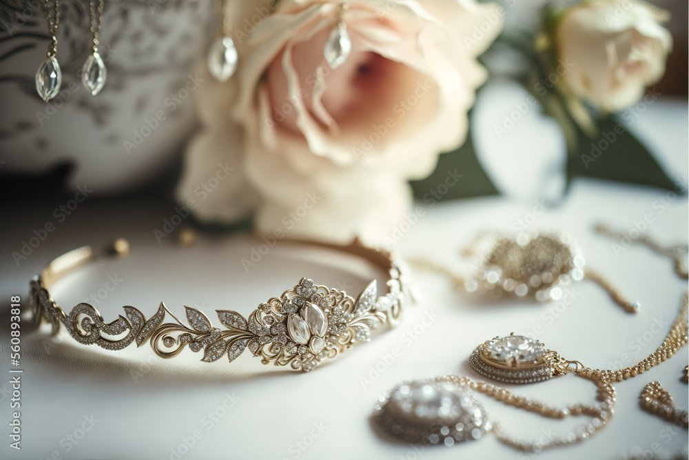 Elegant wedding jewelry. Generative AI