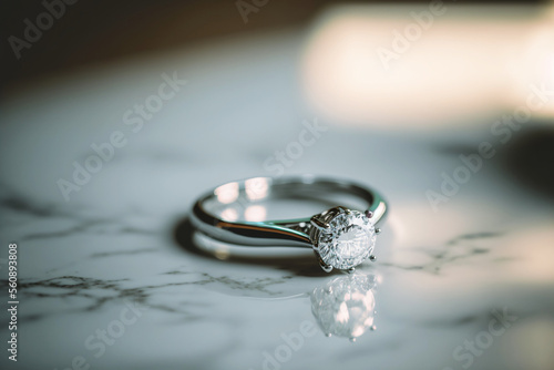 Beautiful wedding engagement ring macro image. Generative AI