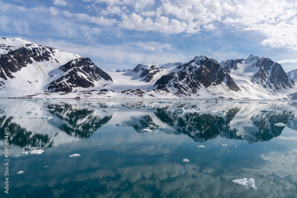 Fototapeta premium Svalbard, Norway, Icebergs at arctic ice edge. Northern most land before North Pole.