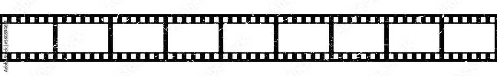 Film strip icon with grunge effect. Pictures film strip. Video tape or photo film strip frame on white background, vector illustration