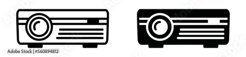 Projector icon vector. Video projector icon for cinema, film, movie, tv and more. Projector sign with outline annd flat style, symbol illustration