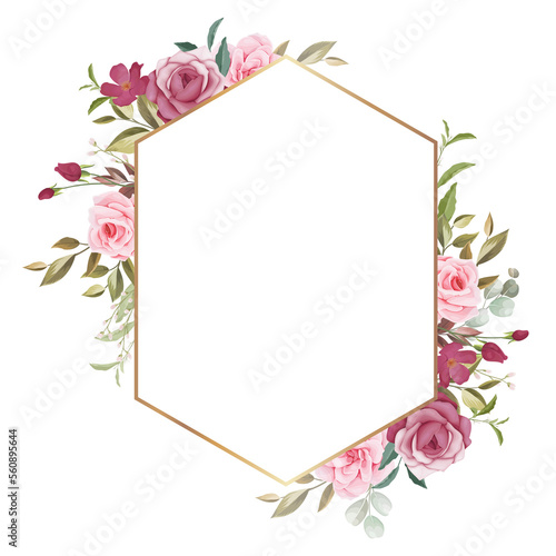 Fototapeta Naklejka Na Ścianę i Meble -  beautiful hand drawn magenta and pink flower floral frame