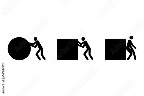 Black icons men pulling pushing. Black character. Vector illustration.