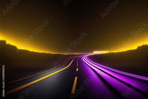 Roadmap design, neon glowing, forward movement, dark environment created with generative ai technology © Picture Office