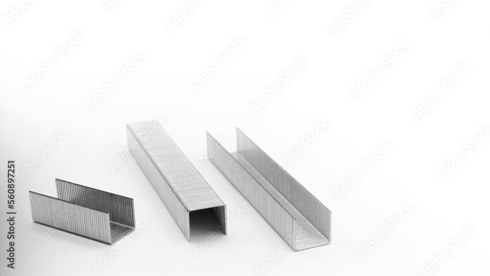 Metal staples for a stapler close-up Metal staples for a stapler close-up