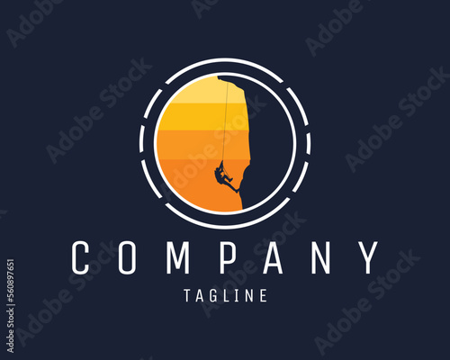 mountaineer using silhouette rope. come with an amazing sunset view. Best for industrial badges, emblems, icons, stickers, koas and adventure lovers. illustration vector available eps 10.