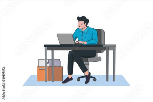 Exhausted businessman fell asleep in the workplace in the office at night
