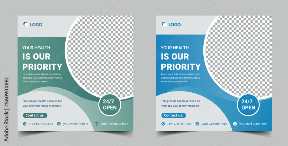 Medical and health care social media post template design collection - obrazy, fototapety, plakaty 